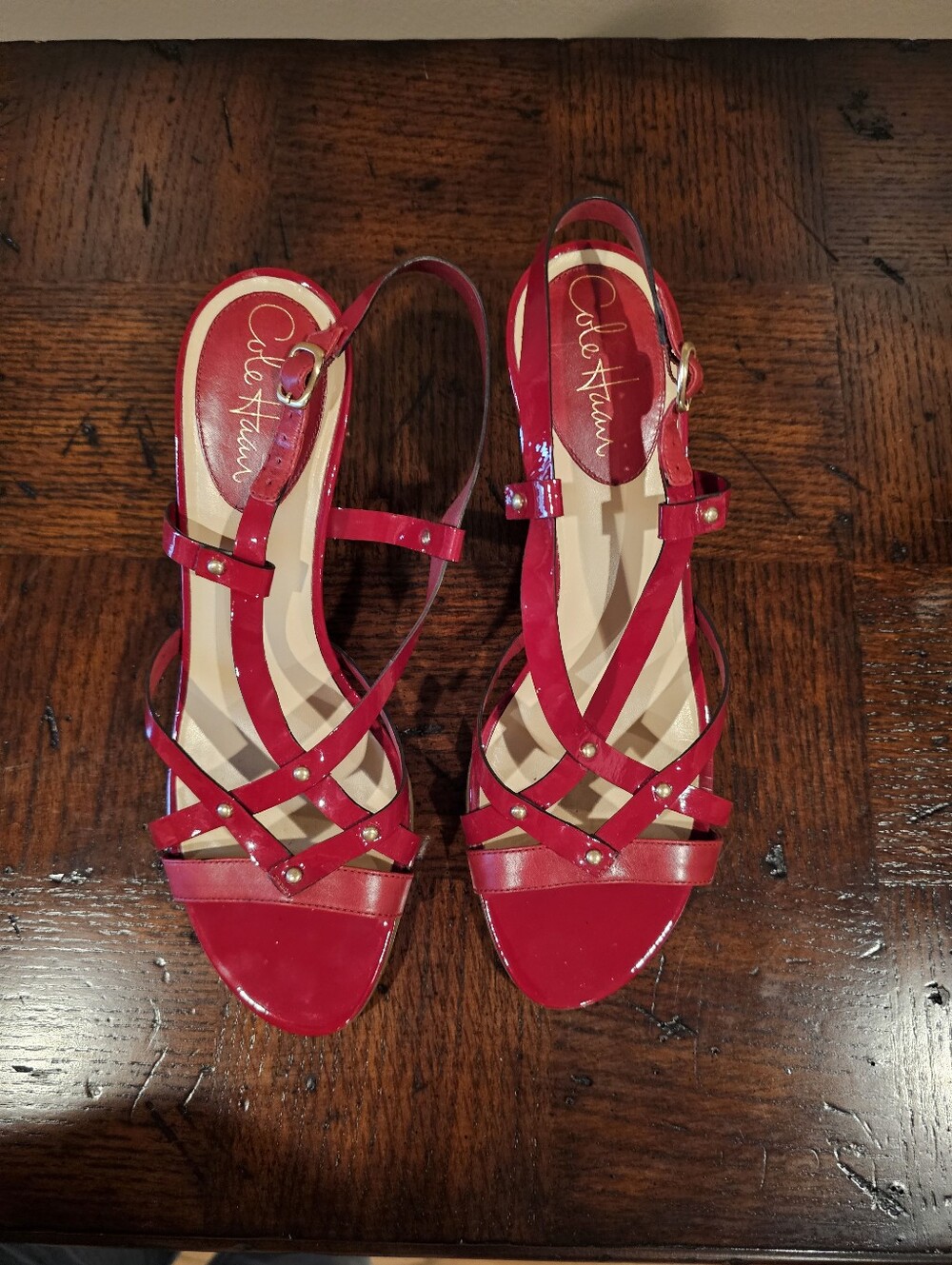 Cole Haan Red Patent Strappy Stud Sandals